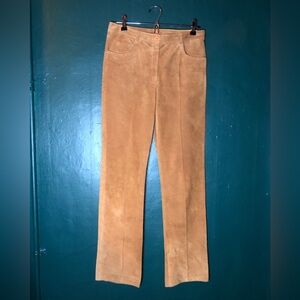 Vintage Women's Suede Leather Straight-Leg Low Rise  Pants in Caramel Brown S/XS